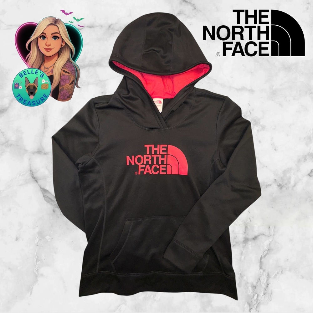 The North Face Hoodie Womens L Black Hooded Full Zip Jacket Fleece Hot Pink Dome